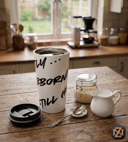 Stainless Steel Travel Mug — 'Still Here, Still Strong' Bold Script Insulated Tumbler